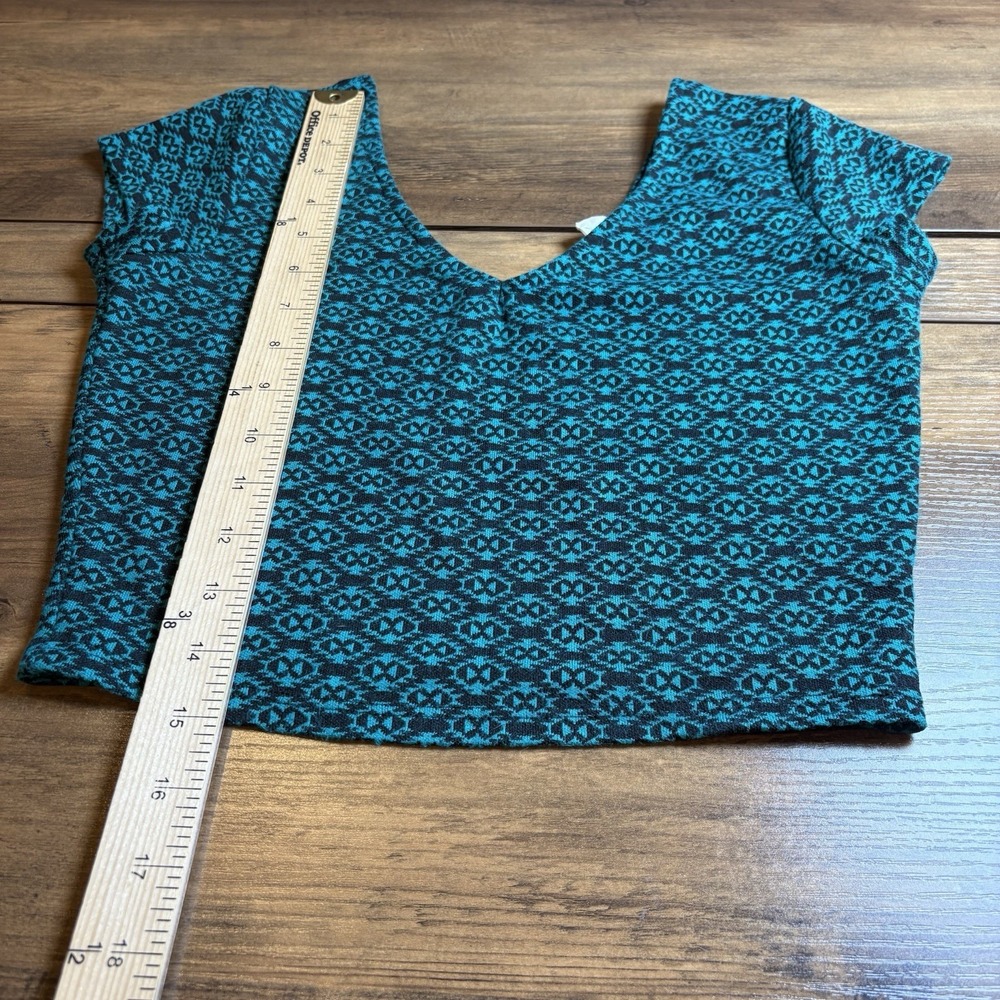 LA Hearts Womens M Teal Crop Top Indie Sleaze Geometric Rayon Blend - Picture 10 of 13